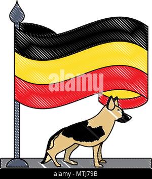 Deutschland Fahne und Deutscher Schäferhund auf weißem Hintergrund, Vector Illustration Stock Vektor