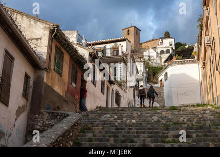 Calle San Cristóbal, El Albaicin, Granada, Andalusien, Spanien Stockfoto