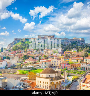 Skyline von Athenth mit Moanstiraki und Akropolis, Athen Griechenland, getönt Stockfoto