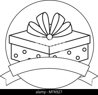 Emblem mit Geschenkbox - Symbol und Zierband mit weißem Hintergrund, Vector Illustration Stock Vektor