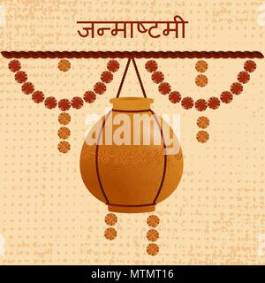 Janmashtami. Konzept einer religiöser Feiertag. Indische fest. Dahi handi auf Janmashtami, feiert die Geburt von Krishna. Für kreative Flyer, Banner, Template, Grußkarten. Text in Hindi - janmashtami Stock Vektor