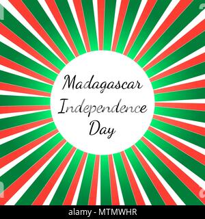 Tag der Unabhängigkeit in Madagaskar. 26. Juni. Konzept der ein nationaler Feiertag. Strahlen von der Mitte, Farben der Flagge von Madagaskar Stock Vektor