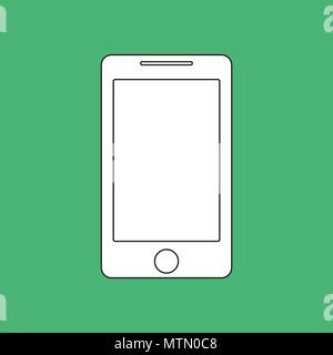 Smartphone Umrisse Vektor icon. Nachahmung ziehen mit weißer Kreide auf grüner Tafel. Flache Piktogramm und School board Hintergrund. Abbildung: Symbol Stock Vektor