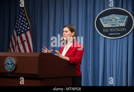 Elissa Slotkin, der Stellvertretende Verteidigungsminister für die internationale Sicherheit Angelegenheiten, führt eine Pressekonferenz mit Reportern im Pentagon in Washington, D.C., Jan. 13, 2017. (DOD Foto von Tech. Sgt. Brigitte N. Brantley) Stockfoto