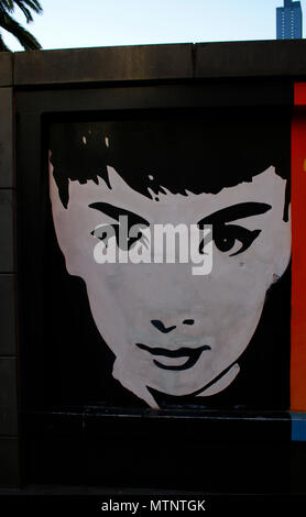 Graffity/Street Art: Audrey Hepburn, Melbourne, Australien. Stockfoto