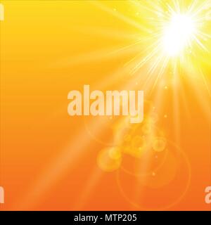 Sommer orange Hintergrund mit Sonnenlicht. Vector Illustration Stock Vektor