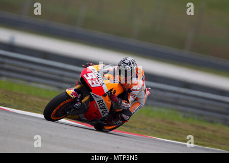 Spaniens Marc Marquez auf seinem Repsol Honda RCV factory Bike auf der offiziellen MotoGP winter Test in Sepang in Malaysia. Stockfoto