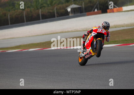 Spaniens Marc Marquez auf seinem Repsol Honda RCV factory Bike auf der offiziellen MotoGP winter Test in Sepang in Malaysia. Stockfoto