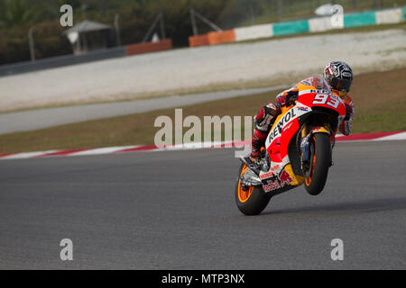 Spaniens Marc Marquez auf seinem Repsol Honda RCV factory Bike auf der offiziellen MotoGP winter Test in Sepang in Malaysia. Stockfoto