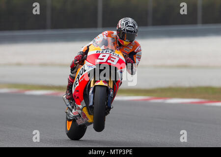 Spaniens Marc Marquez auf seinem Repsol Honda RCV factory Bike auf der offiziellen MotoGP winter Test in Sepang in Malaysia. Stockfoto