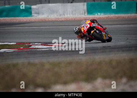 Spaniens Marc Marquez auf seinem Repsol Honda RCV factory Bike auf der offiziellen MotoGP winter Test in Sepang in Malaysia. Stockfoto