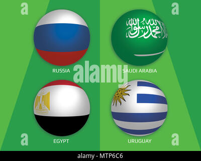 Fußball wm-Gruppen - Russland, Saudi-Arabien, Ägypten und Uruguay. Banner Design Hintergrund Fußball Stockfoto