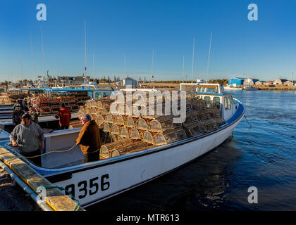 Lobster trap Tag Einstellung aus der Werft in Malpaque, Prince Edward Island, Kanada. Stockfoto