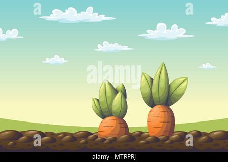 Zwei Möhren auf einem Feld im Sommer, Vector Illustration Stock Vektor