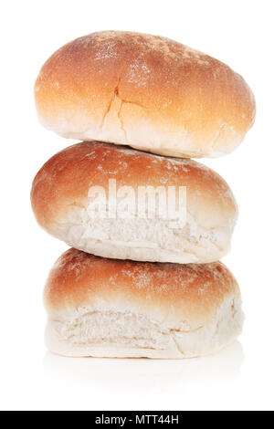 Ein Stapel von Brötchen auf weißem Hintergrund Stockfoto