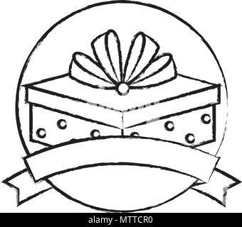 Emblem mit Geschenkbox - Symbol und Zierband mit weißem Hintergrund, Vector Illustration Stock Vektor