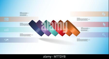 3D-Illustration Infografik Vorlage mit dem Motiv des Horizontal geschnitten Zylinder zu sechs Teile, die verschüttet sind. Einfache Zeichen und Text ist in Farbe Stock Vektor