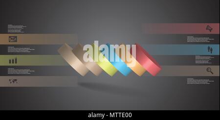 3D-Illustration Infografik Vorlage mit dem Motiv des Horizontal geschnitten Zylinder zu sechs Teile, die verschüttet sind. Einfache Zeichen und Text ist in Farbe Stock Vektor