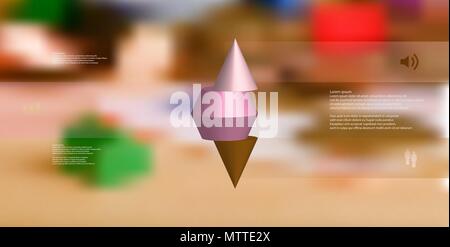 3D-Illustration Infografik Vorlage mit dem Motiv des Horizontal geschnitten Spitzer Kegel zu drei Farben steht an der Spitze. Einfache Zeichen und Text ist in colo Stock Vektor