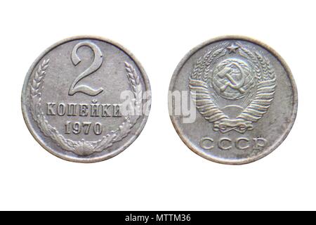 Alte Münzen der Sowjetunion (Russland) 2 Kopeken 1970 Stockfoto