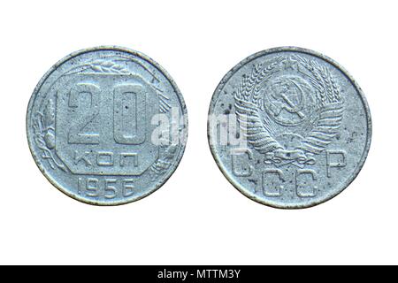 Alte Münzen der Sowjetunion (Russland) 20 Kopeken 1956 Stockfoto