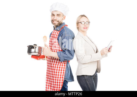 Happy Chef mit erfolgreichen Frau Stockfoto