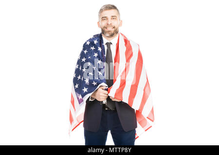 Glückliche Menschen mit US Flag Stockfoto