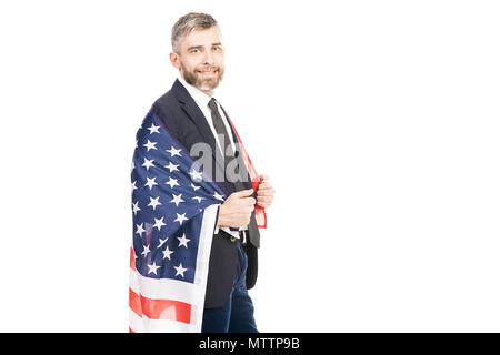 Geschäftsmann mit amerikanischer Flagge Stockfoto