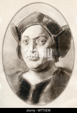 Christopher Columbus, 1451 - 1506. Italienische Explorer, Navigator und kolonisator. Abbildung von Gordon Ross, US-amerikanischer Künstler und Illustrator (1873-1946), von lebenden Biographien berühmter Männer. Stockfoto