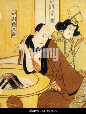 . Englisch: Ukiyo-e von Utagawa Kunisada I Darstellung Nakamura Denkuro V (später Nakamura Kanzaburo XII) im Backstage des Nakamuraza Theater im Januar 1816. 1816. Utagawa Kunisada I (1786-1865) 436 Nakamura Denkuro V Stockfoto