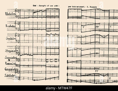 . Español: Partitura de notación enharmónica. Russolo. 1913. 17 Januar 2014, 12:37:23. Luigi Russolo 522 Risveglio di una Citta Stockfoto