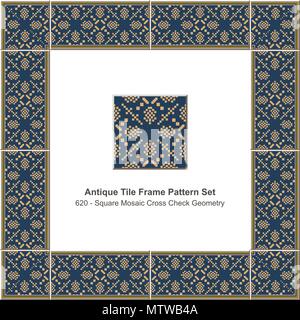 Alte Fliesen frame Pattern gelbes Quadrat Mosaik pixel Cross Check Geometrie, Keramik Dekoration Vorlage für Grußkarten-Design. Stock Vektor