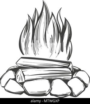 Fire Emblem, Ruhe in den Wald, camping Hand gezeichnet Vektor-illustration realistische Skizze Stock Vektor