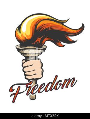 Fackel in die Hand und Formulierung Freiheit in Tattoo Stil gezeichnet. Vector Illustration. Stock Vektor