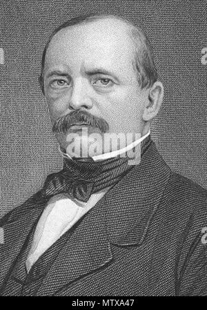 . Gravieren von Otto von Bismarck, beschnittenes Bild zeigt nur Portrait. 1873. Evert A. Duykinck, eine Porträtgalerie bedeutender Männer und Frauen in Europa und Nordamerika, mit Biographien. New York: Johnson, Wilson und Unternehmen. 460 Otto von Bismarck Portrait 1873 Stockfoto