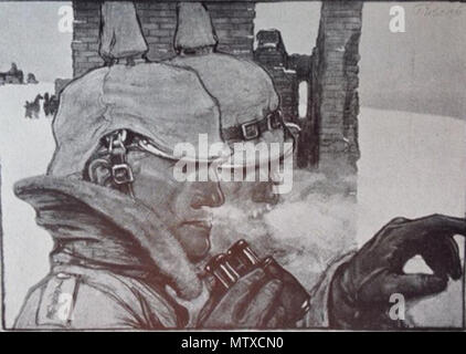 . Englisch: Fritz Erler, "Patrouille im Osten' ('Militärpatroullie im Osten"). Anfang 1916, kurz vor der Einführung des Steelhelmet. 1916. Fritz Erler 470 Patrouille im Osten. Stockfoto