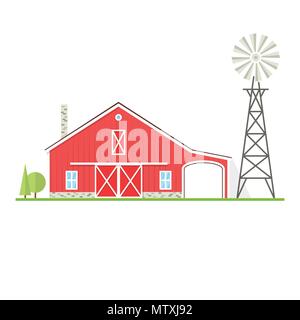 American Farm Symbol im flachen Stil. Für web design und Application Interface, auch nützlich für Infografiken. Vector Illustration. Bauernhof mit alten Win Stock Vektor