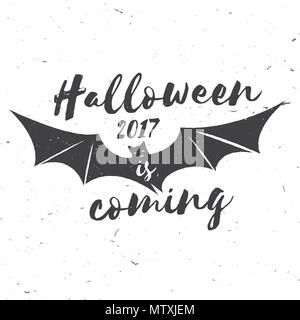 Halloween 2017 wird kommen. Vektor Halloween retro Abzeichen. Konzept für Hemd oder Logo, Print, Stempel. Flying Bat. Halloween Design. - Vektor. Stock Vektor