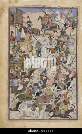 . Englisch: eine Schlacht Szene, von Mahmud Musawwir, Safawidischen Iran, 1525-1550 AD, in der freieren Galerie der Kunst, Smithsonian, Washington, D.C., 25. April 2007 untergebracht. Cordanrad 535 Safavid Dynastie, Kampf, von Mahmud Musawwir, 1525-1550 AD (2) Stockfoto