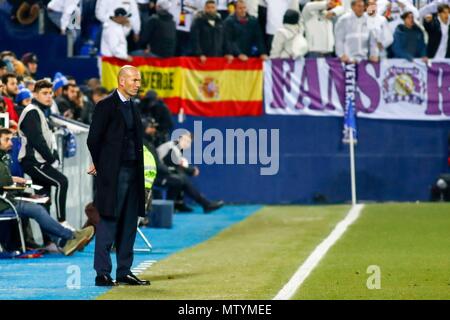 Zinedine Zidane Real Madrid während des Königs Pokalspiel am städtischen Stadion Butarque zwischen CD Leganes und Real Madrid, Jan 18 2018 gespielt. Foto: Oscar J. Barroso/AFP 7 Zinedine Zidane kündigt seinen Rücktritt als Trainer von Real Madrid Stockfoto