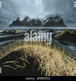 Vestrahorn Berge im Winter, stokksnes Halbinsel, Island Stockfoto