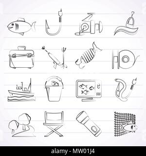 Fischerei Symbole - Vektor Icon Set, für Print, Mobile und Web Anwendungen erstellt Stock Vektor