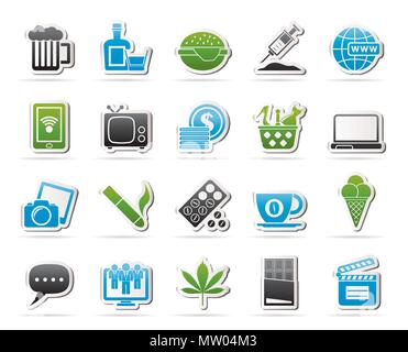 Verschiedene Arten von Süchten Symbole - Vektor Icon Set Stock Vektor