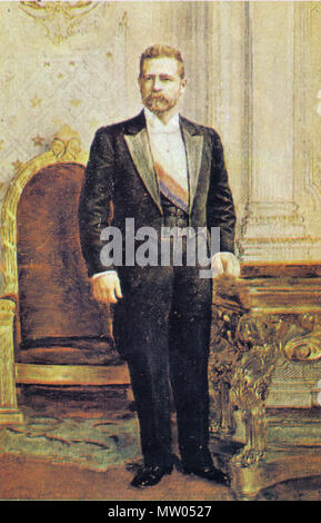 . Español: Pintura de Germán Riesco Errázuriz (Rancagua, 28 de Mayo de 1854 - Santiago, DE 8 DE November 1916). Presidente de Chile. Sobrinos del Presidente Federico Errázuriz Zañartu y Primo (además de cuñado) del Presidente Federico Errázuriz Echaurren. Inicios Siglo XX. Retrato del Pintor Cosme San Martin Lagunas (1850-1906). Colección del Museo Histórico Nacional. 521 Pdte-Riesco Stockfoto