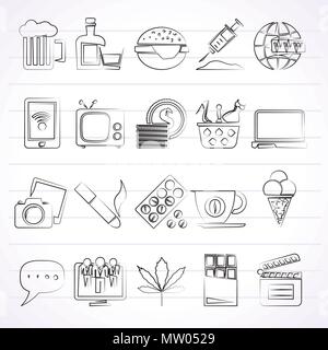 Verschiedene Arten von Süchten Symbole - Vektor Icon Set Stock Vektor