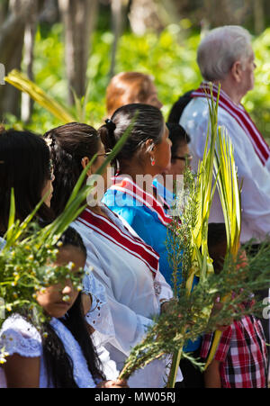 Mexikaner Line up für eine blession zu Beginn der PALMSONNTAG Prozession vom Parque Juarez zum Jardin - San Miguel de Allende, Mexiko Stockfoto