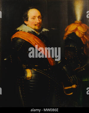 . Porträt eines Offiziers. Nederlands: Portret van een Officier. 1611, Öl auf Leinwand. 114,9 × 45,2 × 93,5 cm (36,8 in). Apeldoorn, Paleis Het Loo. In bruikleen van het Mauritshuis (140). . 1611 495 Portrait eines Offiziers von Jan van Ravesteyn Het Loo Palace Stockfoto