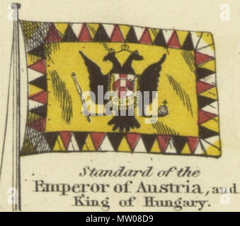 . Englisch: Standard der Kaiser von Österreich und König von Ungarn. Johnson's neues Diagramm der Hoheitszeichen, 1868.jpg Johnson neue Diagramm der Hoheitszeichen. Drucken mit den Flaggen der verschiedenen Länder, die von den Schiffen geflogen, und der 'Signale für Piloten." oben links in der Ecke ist die "Vereinigten Staaten" 37-star Flag, in der rechten oberen Ecke ist die 'Royal Standard des Vereinigten Königreichs Großbritannien und Irland" in der unteren linken Ecke befindet sich die "Russian Standard" und in der rechten unteren Ecke wird der "französischen Standard." Die Flaggen auf diesem Blatt leicht von den auf einem anderen Blatt nummeriert 4. abweichen Stockfoto