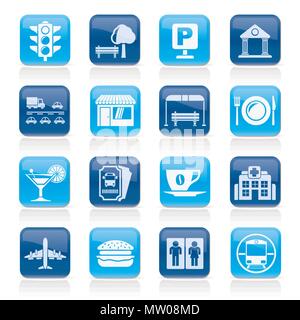 Stadt- und Stadt Elemente Symbole - Vektor Icon Set Stock Vektor