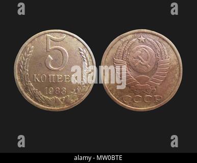 Alte Münzen der Sowjetunion (Russland) 5 Kopeken Stockfoto